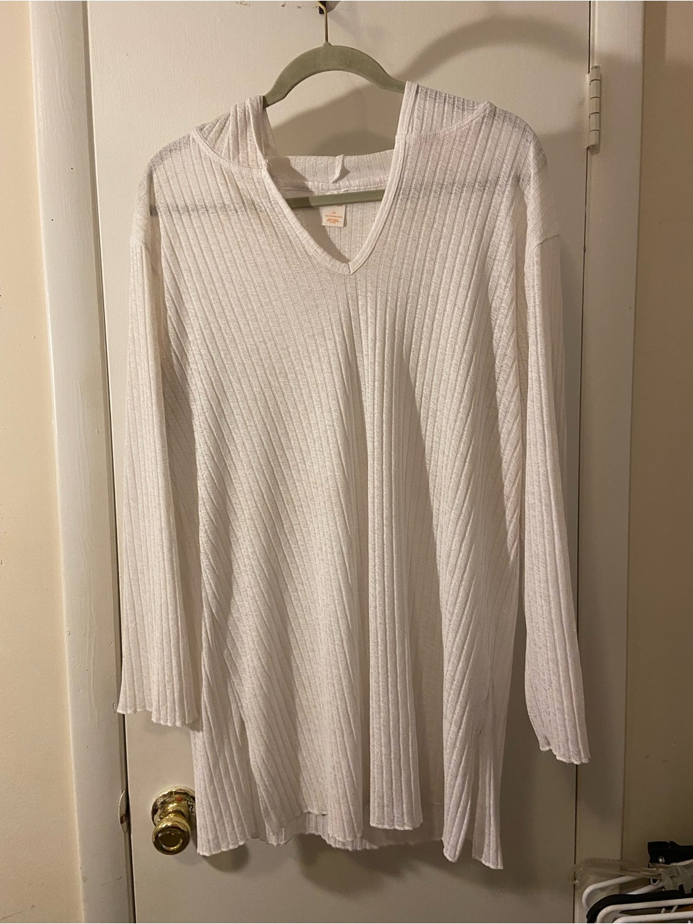 Tropical Escape White Ribbed V-Neck Swim Coverup with Hood